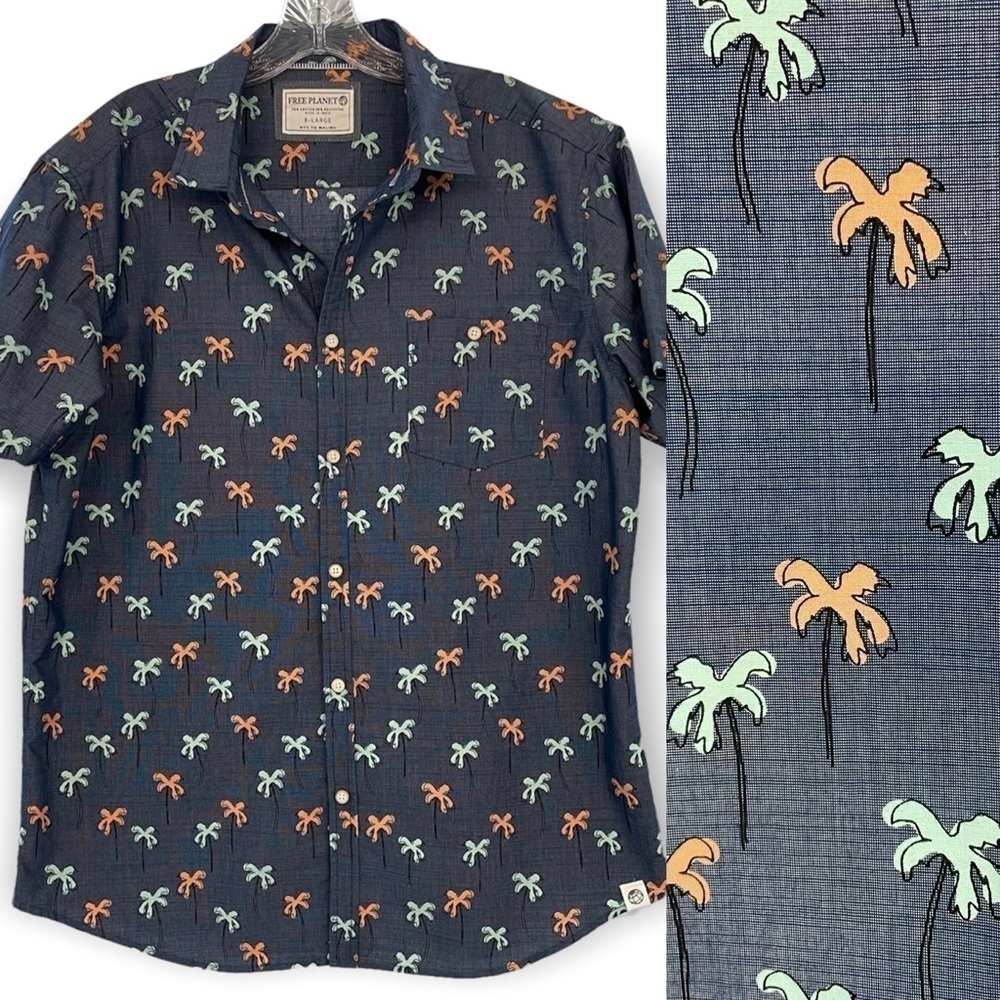 Free Planet men’s short sleeve button down shirt tropical palm tree print, XL﻿﻿﻿